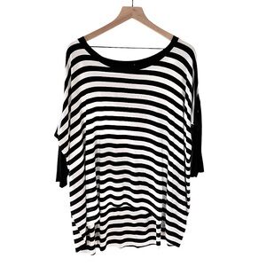 NWT Bailey 44‎ Core Women’s 3/4 Sleeve Striped Hi Low Hem Top Black White Medium